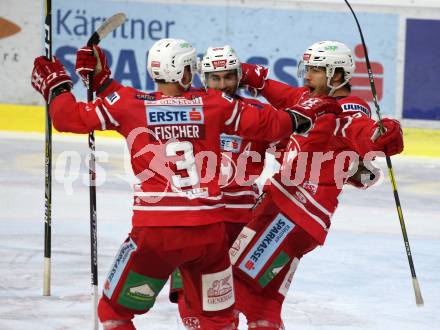 EBEL. Eishockey Bundesliga. KAC gegen	Vienna Capitals. Torjubel Thomas Hundertpfund, David Joseph Fischer, Martin Schumnig (KAC). Klagenfurt, am 15.11.2019.
Foto: Kuess
www.qspictures.net

---
pressefotos, pressefotografie, kuess, qs, qspictures, sport, bild, bilder, bilddatenbank