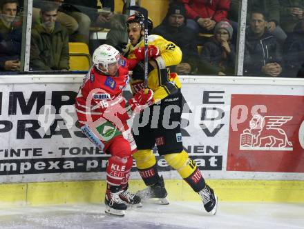 EBEL. Eishockey Bundesliga. KAC gegen	Vienna Capitals. Patrick Harand,  (KAC),  Kyle Baun (Vienna Capitals). Klagenfurt, am 15.11.2019.
Foto: Kuess
www.qspictures.net

---
pressefotos, pressefotografie, kuess, qs, qspictures, sport, bild, bilder, bilddatenbank