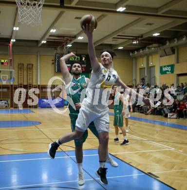 Basketball Zweite Liga 2019/2020. Grunddurchgang 8. Runde. Woerthersee Piraten gegen KOS Celovec.  Christof Gspandl (Piraten), Marin Sliskovic (KOS Celovec). Klagenfurt, am 16.11.2019.
Foto: Kuess
www.qspictures.net

---
pressefotos, pressefotografie, kuess, qs, qspictures, sport, bild, bilder, bilddatenbank