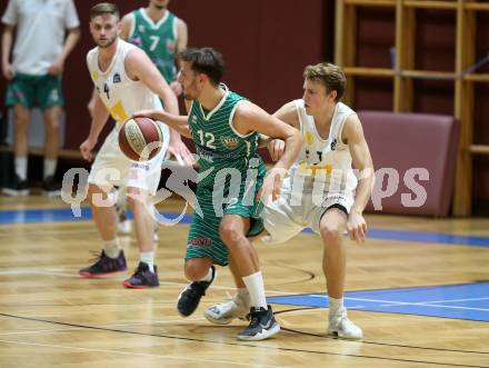 Basketball Zweite Liga 2019/2020. Grunddurchgang 8. Runde. Woerthersee Piraten gegen KOS Celovec. Lukas Simoner (Piraten), Tiso Cvetkovic (KOS Celovec). Klagenfurt, am 16.11.2019.
Foto: Kuess
www.qspictures.net

---
pressefotos, pressefotografie, kuess, qs, qspictures, sport, bild, bilder, bilddatenbank