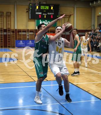 Basketball Zweite Liga 2019/2020. Grunddurchgang 8. Runde. Woerthersee Piraten gegen KOS Celovec.  Christof Gspandl (Piraten), Marin Sliskovic (KOS Celovec). Klagenfurt, am 16.11.2019.
Foto: Kuess
www.qspictures.net

---
pressefotos, pressefotografie, kuess, qs, qspictures, sport, bild, bilder, bilddatenbank