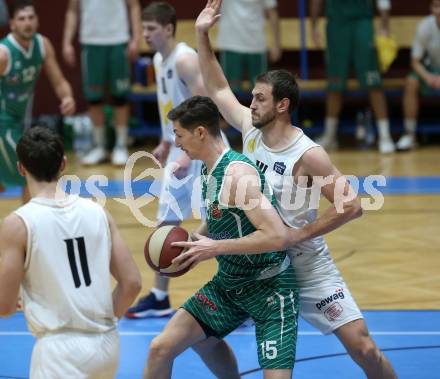 Basketball Zweite Liga 2019/2020. Grunddurchgang 8. Runde. Woerthersee Piraten gegen KOS Celovec. Maximilian Kunovjanek (Piraten),  Rijad Dzigal (KOS Celovec). Klagenfurt, am 16.11.2019.
Foto: Kuess
www.qspictures.net

---
pressefotos, pressefotografie, kuess, qs, qspictures, sport, bild, bilder, bilddatenbank