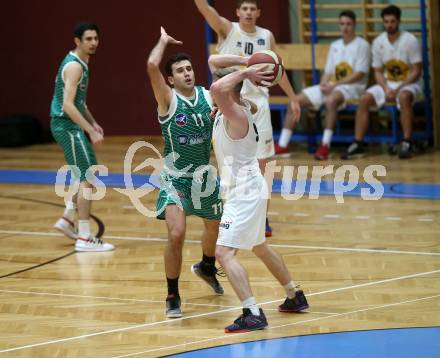 Basketball Zweite Liga 2019/2020. Grunddurchgang 8. Runde. Woerthersee Piraten gegen KOS Celovec. Ziga Erculj (Piraten), Toman Feinig (KOS Celovec). Klagenfurt, am 16.11.2019.
Foto: Kuess
www.qspictures.net

---
pressefotos, pressefotografie, kuess, qs, qspictures, sport, bild, bilder, bilddatenbank