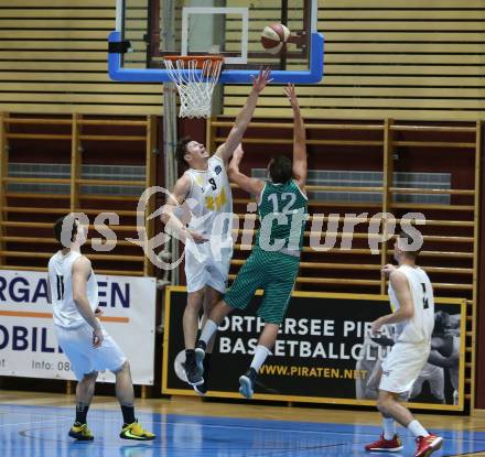 Basketball Zweite Liga 2019/2020. Grunddurchgang 8. Runde. Woerthersee Piraten gegen KOS Celovec. Simon Finzgar (Piraten), Tiso Cvetkovic (KOS Celovec). Klagenfurt, am 16.11.2019.
Foto: Kuess
www.qspictures.net

---
pressefotos, pressefotografie, kuess, qs, qspictures, sport, bild, bilder, bilddatenbank