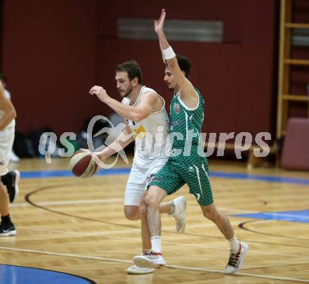 Basketball Zweite Liga 2019/2020. Grunddurchgang 8. Runde. Woerthersee Piraten gegen KOS Celovec. Maximilian Kunovjanek (Piraten), Volkan Oezdemir (KOS Celovec). Klagenfurt, am 16.11.2019.
Foto: Kuess
www.qspictures.net

---
pressefotos, pressefotografie, kuess, qs, qspictures, sport, bild, bilder, bilddatenbank