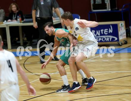 Basketball Zweite Liga 2019/2020. Grunddurchgang 8. Runde. Woerthersee Piraten gegen KOS Celovec.  Tevz Ruzic (Piraten), Tiso Cvetkovic (KOS Celovec). Klagenfurt, am 16.11.2019.
Foto: Kuess
www.qspictures.net

---
pressefotos, pressefotografie, kuess, qs, qspictures, sport, bild, bilder, bilddatenbank
