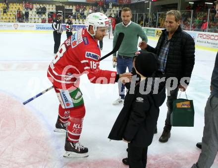 EBEL. Eishockey Bundesliga. KAC gegen HC TWK Innsbruck. Spieler des Abends Thomas Koch (KAC). Klagenfurt, am 17.11.2019.
Foto: Kuess
www.qspictures.net

---
pressefotos, pressefotografie, kuess, qs, qspictures, sport, bild, bilder, bilddatenbank