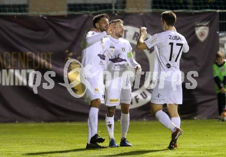 Fussball 2. Liga. SK Austria Klagenfurt gegen Young Violets Austria Wien. Torjubel Darijo Pecirep, Philipp Huetter, Petar Zubak (Austria Klagenfurt). Klagenfurt, am 22.11.2019.
Foto: Kuess
www.qspictures.net
---
pressefotos, pressefotografie, kuess, qs, qspictures, sport, bild, bilder, bilddatenbank