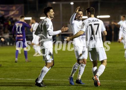 Fussball 2. Liga. SK Austria Klagenfurt gegen Young Violets Austria Wien. Torjubel Darijo Pecirep, Philipp Huetter, Petar Zubak (Austria Klagenfurt). Klagenfurt, am 22.11.2019.
Foto: Kuess
www.qspictures.net
---
pressefotos, pressefotografie, kuess, qs, qspictures, sport, bild, bilder, bilddatenbank