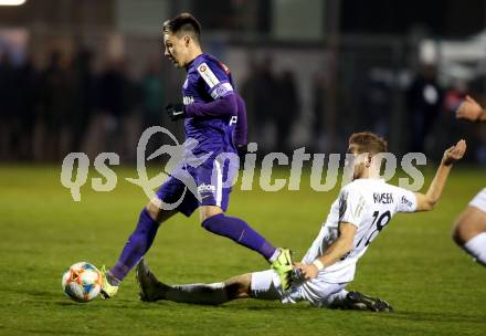 Fussball 2. Liga. SK Austria Klagenfurt gegen Young Violets Austria Wien. Markus Rusek, (Austria Klagenfurt), Dominik Prokop  (Young Violets Austria Wien). Klagenfurt, am 22.11.2019.
Foto: Kuess
www.qspictures.net
---
pressefotos, pressefotografie, kuess, qs, qspictures, sport, bild, bilder, bilddatenbank