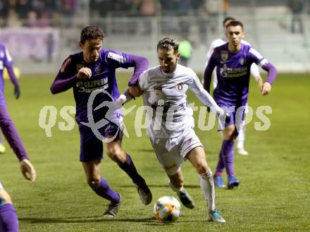 Fussball 2. Liga. SK Austria Klagenfurt gegen Young Violets Austria Wien. Okan Aydin, (Austria Klagenfurt), Vesel Demaku  (Young Violets Austria Wien). Klagenfurt, am 22.11.2019.
Foto: Kuess
www.qspictures.net
---
pressefotos, pressefotografie, kuess, qs, qspictures, sport, bild, bilder, bilddatenbank