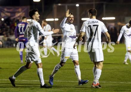 Fussball 2. Liga. SK Austria Klagenfurt gegen Young Violets Austria Wien. Torjubel Darijo Pecirep, Philipp Huetter, Petar Zubak (Austria Klagenfurt). Klagenfurt, am 22.11.2019.
Foto: Kuess
www.qspictures.net
---
pressefotos, pressefotografie, kuess, qs, qspictures, sport, bild, bilder, bilddatenbank