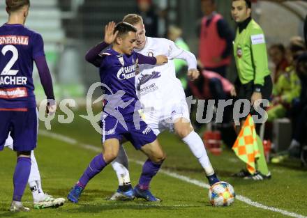 Fussball 2. Liga. SK Austria Klagenfurt gegen Young Violets Austria Wien. Florian Jaritz,  (Austria Klagenfurt), Anouar El Moukhantir  (Young Violets Austria Wien). Klagenfurt, am 22.11.2019.
Foto: Kuess
www.qspictures.net
---
pressefotos, pressefotografie, kuess, qs, qspictures, sport, bild, bilder, bilddatenbank