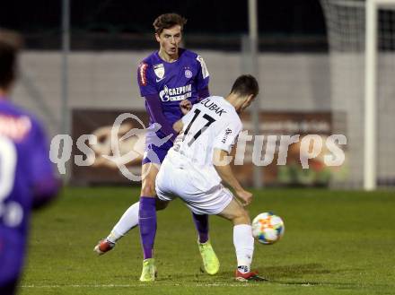 Fussball 2. Liga. SK Austria Klagenfurt gegen Young Violets Austria Wien. Petar Zubak,  (Austria Klagenfurt), Johannes Handl (Young Violets Austria Wien). Klagenfurt, am 22.11.2019.
Foto: Kuess
www.qspictures.net
---
pressefotos, pressefotografie, kuess, qs, qspictures, sport, bild, bilder, bilddatenbank