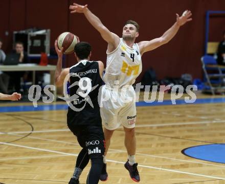 Basketball Zweite Liga 2019/2020. Grunddurchgang 11. Runde. Woerthersee Piraten gegen Mattersburg Rocks. Ziga Erculj (Piraten), Tobias Winkler  (Mattersburg). Klagenfurt, am 23.11.2019.
Foto: Kuess
www.qspictures.net

---
pressefotos, pressefotografie, kuess, qs, qspictures, sport, bild, bilder, bilddatenbank