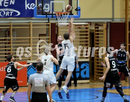 Basketball Zweite Liga 2019/2020. Grunddurchgang 11. Runde. Woerthersee Piraten gegen Mattersburg Rocks. Lukas Simoner, Maximilian Kunovjanek (Piraten), Jan Nicoli, Corey Hallett, Tobias Winkler,  Marko Soldo (Mattersburg). Klagenfurt, am 23.11.2019.
Foto: Kuess
www.qspictures.net

---
pressefotos, pressefotografie, kuess, qs, qspictures, sport, bild, bilder, bilddatenbank