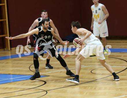 Basketball Zweite Liga 2019/2020. Grunddurchgang 11. Runde. Woerthersee Piraten gegen Mattersburg Rocks. Simon Finzgar (Piraten),  Tobias Winkler (Mattersburg). Klagenfurt, am 23.11.2019.
Foto: Kuess
www.qspictures.net

---
pressefotos, pressefotografie, kuess, qs, qspictures, sport, bild, bilder, bilddatenbank