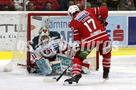 EBEL. Eishockey Bundesliga. KAC gegen	HCB Suedtirol Alperia. Manuel Ganahl,  (KAC), Leland Irving (Bozen). Klagenfurt, am 24.11.2019.
Foto: Kuess
www.qspictures.net

---
pressefotos, pressefotografie, kuess, qs, qspictures, sport, bild, bilder, bilddatenbank