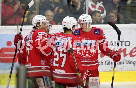 EBEL. Eishockey Bundesliga. KAC gegen	HCB Suedtirol Alperia. Torjubel Manuel Ganahl, Johannes Bischofberger, Thomas Hundertpfund, Michael Kernberger (KAC). Klagenfurt, am 24.11.2019.
Foto: Kuess
www.qspictures.net

---
pressefotos, pressefotografie, kuess, qs, qspictures, sport, bild, bilder, bilddatenbank