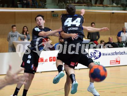 HLA. Handball Bundesliga. SC Kelag Ferlach gegen Sparkasse Schwaz Handball Tirol. Rok Golcar (Ferlach), Alexander Wanitschek, Dario Lochner (Schwaz). Ferlach, am 23.11.2019.
Foto: Kuess
www.qspictures.net

---
pressefotos, pressefotografie, kuess, qs, qspictures, sport, bild, bilder, bilddatenbank