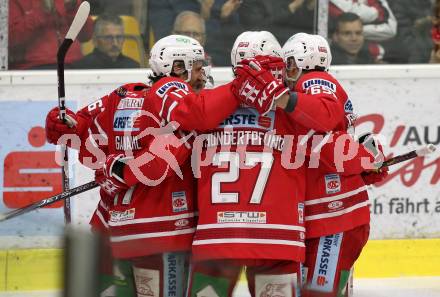 EBEL. Eishockey Bundesliga. KAC gegen	HCB Suedtirol Alperia. Torjubel Manuel Ganahl, Johannes Bischofberger, Thomas Hundertpfund, (KAC). Klagenfurt, am 24.11.2019.
Foto: Kuess
www.qspictures.net

---
pressefotos, pressefotografie, kuess, qs, qspictures, sport, bild, bilder, bilddatenbank