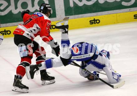 EBEL. Eishockey Bundesliga. EC VSV gegen HC Znojmo.  Jamie Fraser,  (VSV), David Bartos (Znojmo). Villach, am 29.11.2019.
Foto: Kuess
www.qspictures.net
---
pressefotos, pressefotografie, kuess, qs, qspictures, sport, bild, bilder, bilddatenbank