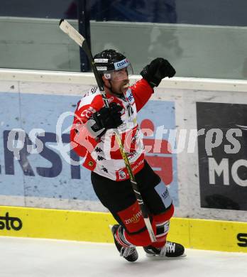 EBEL. Eishockey Bundesliga. EC VSV gegen HC Znojmo.  Torjubel Aaron Berisha  (Znojmo). Villach, am 29.11.2019.
Foto: Kuess
www.qspictures.net
---
pressefotos, pressefotografie, kuess, qs, qspictures, sport, bild, bilder, bilddatenbank