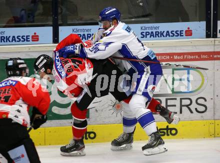 EBEL. Eishockey Bundesliga. EC VSV gegen HC Znojmo. Stefan Bacher,  (VSV), Parker Bowles  (Znojmo). Villach, am 29.11.2019.
Foto: Kuess
www.qspictures.net
---
pressefotos, pressefotografie, kuess, qs, qspictures, sport, bild, bilder, bilddatenbank