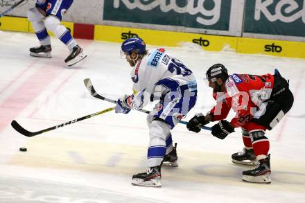 EBEL. Eishockey Bundesliga. EC VSV gegen HC Znojmo.  Miika Lahti,  (VSV),  Tomas Svoboda (Znojmo). Villach, am 29.11.2019.
Foto: Kuess
www.qspictures.net
---
pressefotos, pressefotografie, kuess, qs, qspictures, sport, bild, bilder, bilddatenbank