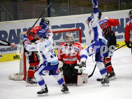 EBEL. Eishockey Bundesliga. EC VSV gegen HC Znojmo.  Torjubel Brodie Reid, Martin Ulmer,  (VSV). Villach, am 29.11.2019.
Foto: Kuess
www.qspictures.net
---
pressefotos, pressefotografie, kuess, qs, qspictures, sport, bild, bilder, bilddatenbank