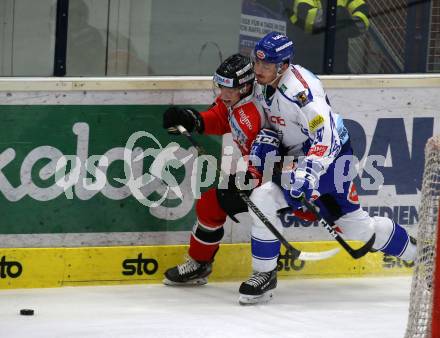EBEL. Eishockey Bundesliga. EC VSV gegen HC Znojmo. Adis Alagic,   (VSV),  Ondrej Miklis (Znojmo). Villach, am 29.11.2019.
Foto: Kuess
www.qspictures.net
---
pressefotos, pressefotografie, kuess, qs, qspictures, sport, bild, bilder, bilddatenbank