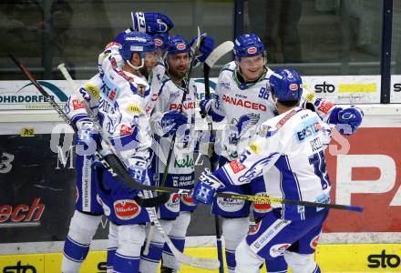 EBEL. Eishockey Bundesliga. EC VSV gegen HC Znojmo. Torjubel Kevin Schmidt, Alen Bibic, Jerry Pollastrone, Anton Karlsson, Brodie Reid  (VSV). Villach, am 29.11.2019.
Foto: Kuess
www.qspictures.net
---
pressefotos, pressefotografie, kuess, qs, qspictures, sport, bild, bilder, bilddatenbank