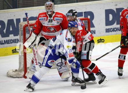 EBEL. Eishockey Bundesliga. EC VSV gegen HC Znojmo.  Miika Lahti,  (VSV),  Patrik Novak, Teemu Tapio Lassila (Znojmo). Villach, am 29.11.2019.
Foto: Kuess
www.qspictures.net
---
pressefotos, pressefotografie, kuess, qs, qspictures, sport, bild, bilder, bilddatenbank