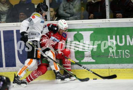 EBEL. Eishockey Bundesliga. KAC gegen	Dornbirn Bulldogs. Stefan Geier,  (KAC), Simeon Schwinger (Dornbirn). Klagenfurt, am 1.12.2019.
Foto: Kuess
www.qspictures.net

---
pressefotos, pressefotografie, kuess, qs, qspictures, sport, bild, bilder, bilddatenbank