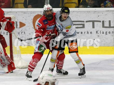 EBEL. Eishockey Bundesliga. KAC gegen	Dornbirn Bulldogs. Martin Schumnig,  (KAC), Simeon Schwinger (Dornbirn). Klagenfurt, am 1.12.2019.
Foto: Kuess
www.qspictures.net

---
pressefotos, pressefotografie, kuess, qs, qspictures, sport, bild, bilder, bilddatenbank