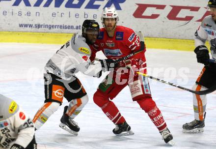 EBEL. Eishockey Bundesliga. KAC gegen	Dornbirn Bulldogs. Thomas Hundertpfund,  (KAC), Jordan Carmichael Subban (Dornbirn). Klagenfurt, am 1.12.2019.
Foto: Kuess
www.qspictures.net

---
pressefotos, pressefotografie, kuess, qs, qspictures, sport, bild, bilder, bilddatenbank