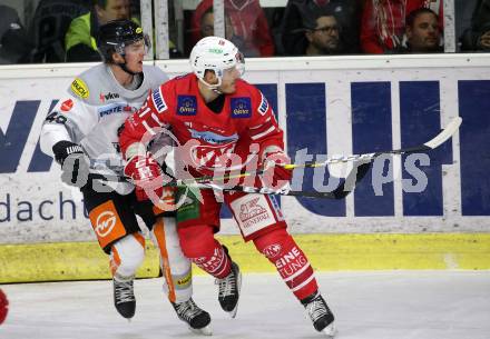 EBEL. Eishockey Bundesliga. KAC gegen	Dornbirn Bulldogs. Manuel Geier,  (KAC), Evan Richard Trupp (Dornbirn). Klagenfurt, am 1.12.2019.
Foto: Kuess
www.qspictures.net

---
pressefotos, pressefotografie, kuess, qs, qspictures, sport, bild, bilder, bilddatenbank