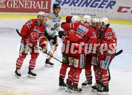 EBEL. Eishockey Bundesliga. KAC gegen	Dornbirn Bulldogs. Torjubel Andrew Jacob Kozek, Thomas Koch, Petter Hansson, Steven Strong, Matthew Neal (KAC). Klagenfurt, am 1.12.2019.
Foto: Kuess
www.qspictures.net

---
pressefotos, pressefotografie, kuess, qs, qspictures, sport, bild, bilder, bilddatenbank