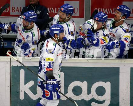 EBEL. Eishockey Bundesliga. EC VSV gegen HC TWK Innsbruck.  Torjubel Jerry Pollastrone (VSV). Villach, am 3.12.2019.
Foto: Kuess
www.qspictures.net
---
pressefotos, pressefotografie, kuess, qs, qspictures, sport, bild, bilder, bilddatenbank