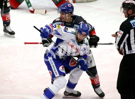 EBEL. Eishockey Bundesliga. EC VSV gegen HC TWK Innsbruck.  Patrick Bjorkstrand,  (VSV), Lukas Baer (Innsbruck). Villach, am 3.12.2019.
Foto: Kuess
www.qspictures.net
---
pressefotos, pressefotografie, kuess, qs, qspictures, sport, bild, bilder, bilddatenbank