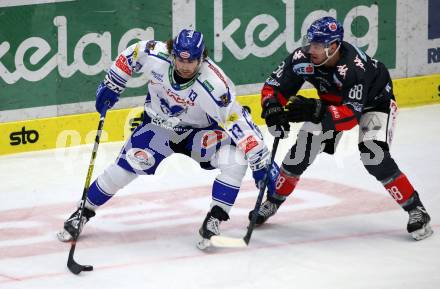 EBEL. Eishockey Bundesliga. EC VSV gegen HC TWK Innsbruck.  Chris Collins, (VSV), Miha Zajc  (Innsbruck). Villach, am 3.12.2019.
Foto: Kuess
www.qspictures.net
---
pressefotos, pressefotografie, kuess, qs, qspictures, sport, bild, bilder, bilddatenbank