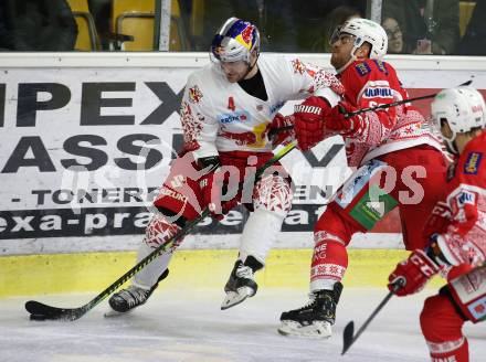 EBEL. Eishockey Bundesliga. KAC gegen	EC Red Bull Salzburg. Matthew Neal,  (KAC), Bud Holloway (Salzburg). Klagenfurt, am 6.12.2019.
Foto: Kuess
www.qspictures.net

---
pressefotos, pressefotografie, kuess, qs, qspictures, sport, bild, bilder, bilddatenbank