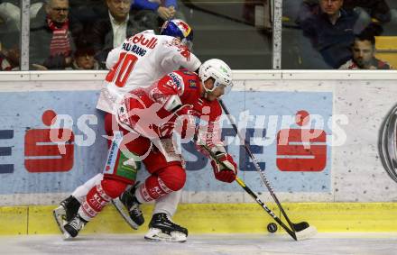 EBEL. Eishockey Bundesliga. KAC gegen	EC Red Bull Salzburg. Manuel Geier,  (KAC), Alexander Pallestrang (Salzburg). Klagenfurt, am 6.12.2019.
Foto: Kuess
www.qspictures.net

---
pressefotos, pressefotografie, kuess, qs, qspictures, sport, bild, bilder, bilddatenbank