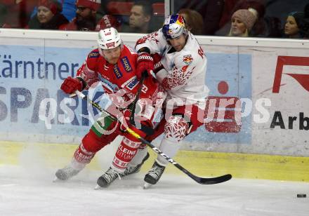 EBEL. Eishockey Bundesliga. KAC gegen	EC Red Bull Salzburg. Stefan Geier,  (KAC), Bud Holloway (Salzburg). Klagenfurt, am 6.12.2019.
Foto: Kuess
www.qspictures.net

---
pressefotos, pressefotografie, kuess, qs, qspictures, sport, bild, bilder, bilddatenbank