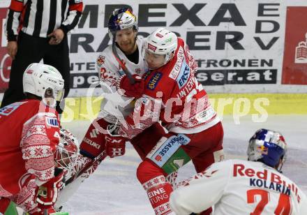 EBEL. Eishockey Bundesliga. KAC gegen	EC Red Bull Salzburg. Clemens Unterweger,  (KAC), John Hughes (Salzburg). Klagenfurt, am 6.12.2019.
Foto: Kuess
www.qspictures.net

---
pressefotos, pressefotografie, kuess, qs, qspictures, sport, bild, bilder, bilddatenbank
