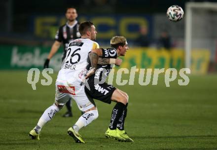 Fussball Bundesliga. RZ Pellets WAC gegen LASK. Michael Sollbauer,  (WAC),   Dominik Frieser (LASK). Wolfsberg, am 7.12.2019.
Foto: Kuess
www.qspictures.net

---
pressefotos, pressefotografie, kuess, qs, qspictures, sport, bild, bilder, bilddatenbank