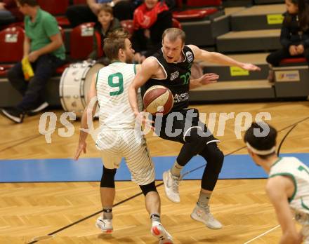 Basketball Zweite Liga 2019/2020. Grunddurchgang 13. Runde. KOS Celovec gegen  Deutsch Wagram Alligators. Tim Huber (KOS Celovec), Maximilian Pelz (Deutsch Wagram). Klagenfurt, am 7.12.2019.
Foto: Kuess
www.qspictures.net

---
pressefotos, pressefotografie, kuess, qs, qspictures, sport, bild, bilder, bilddatenbank