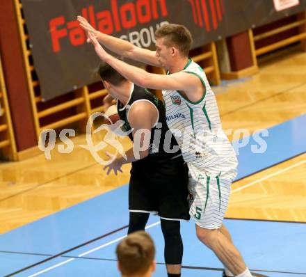 Basketball Zweite Liga 2019/2020. Grunddurchgang 13. Runde. KOS Celovec gegen  Deutsch Wagram Alligators.  Andi Smrtnik (KOS Celovec), Patrick Schmid (Deutsch Wagram). Klagenfurt, am 7.12.2019.
Foto: Kuess
www.qspictures.net

---
pressefotos, pressefotografie, kuess, qs, qspictures, sport, bild, bilder, bilddatenbank