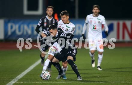 Fussball Bundesliga. RZ Pellets WAC gegen LASK. Christopher Wernitznig,  (WAC), Peter Michorl  (LASK). Wolfsberg, am 7.12.2019.
Foto: Kuess
www.qspictures.net

---
pressefotos, pressefotografie, kuess, qs, qspictures, sport, bild, bilder, bilddatenbank