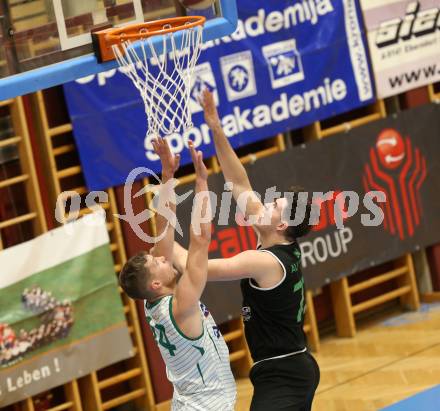 Basketball Zweite Liga 2019/2020. Grunddurchgang 13. Runde. KOS Celovec gegen  Deutsch Wagram Alligators. Lovro Fizuleto (KOS Celovec), Marko Goranovic (Deutsch Wagram). Klagenfurt, am 7.12.2019.
Foto: Kuess
www.qspictures.net

---
pressefotos, pressefotografie, kuess, qs, qspictures, sport, bild, bilder, bilddatenbank